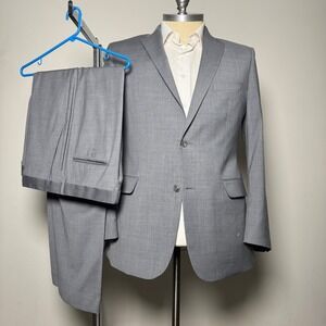 Jos A Bank 1905 Suit Mens 44L 40x32 Grey Solid Wool Blend Tailored Fit